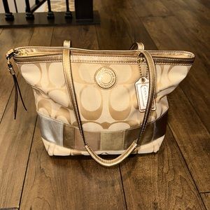 Coach Signature Multi Stripe Gold Tote Bag